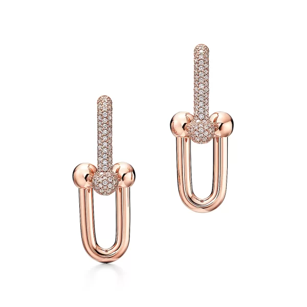 Tiffany Link Earrings in Rose Gold with Pavé Diamonds Replica