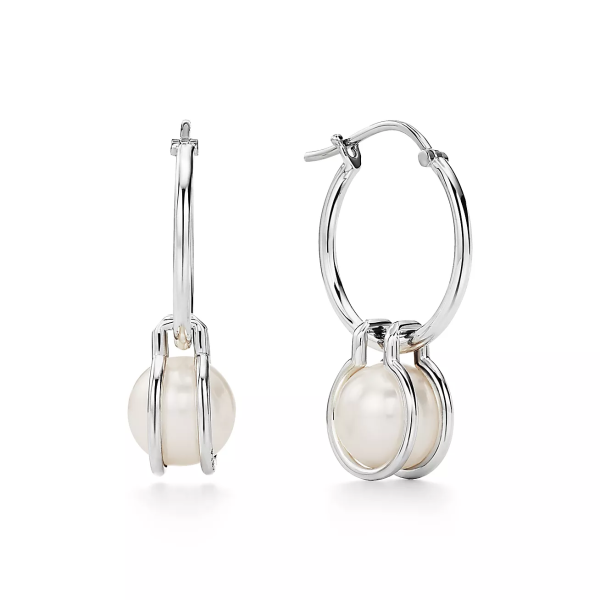 Replica Tiffany HardWear Pearl Hoop Earrings in Sterling Silver