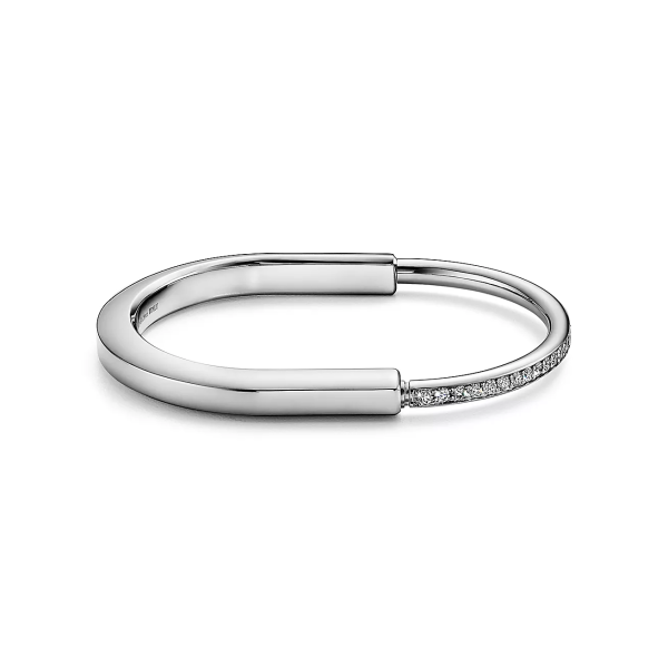 Replica Tiffany Lock Bangle in White Gold with Half Pave Diamondsa