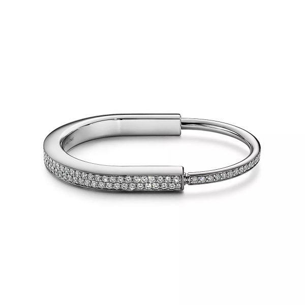 Tiffany Lock Bangle in White Gold with Full Pave Diamonds