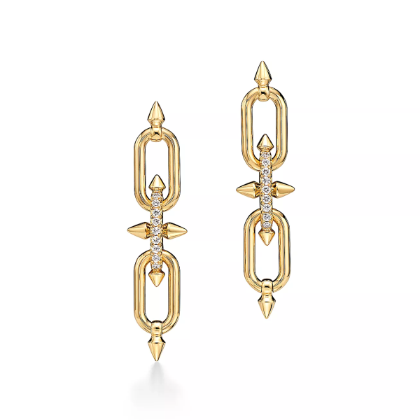 Cheap Tiffany Titan by Pharrell Williams Earrings in Yellow Gold with Diamonds Display